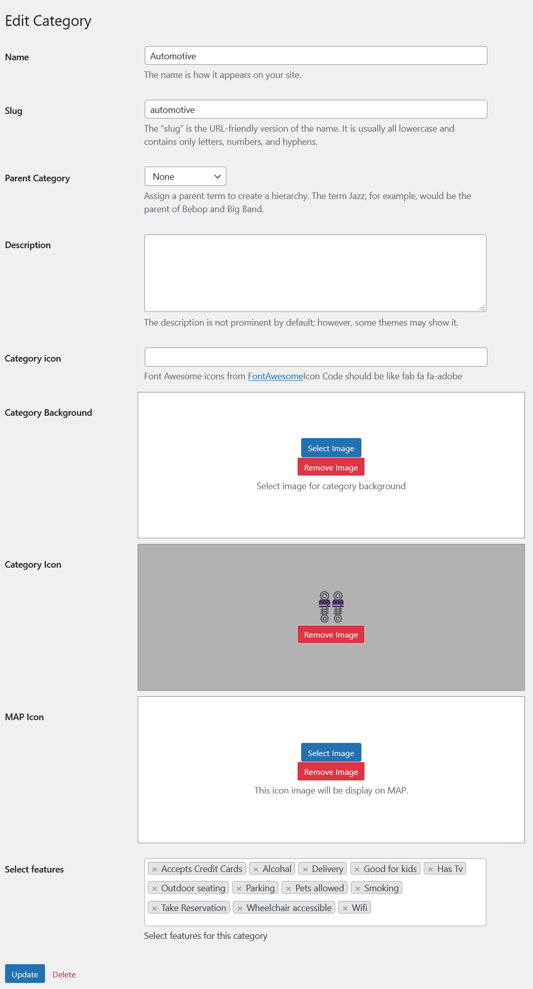 Setup categories icons